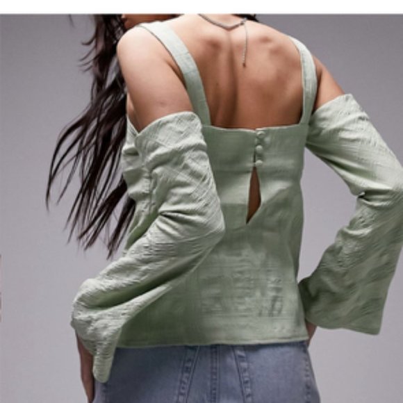 Topshop Textured Cold Shoulder Top Light Green Size 4 NWT in Package! - Picture 3 of 5